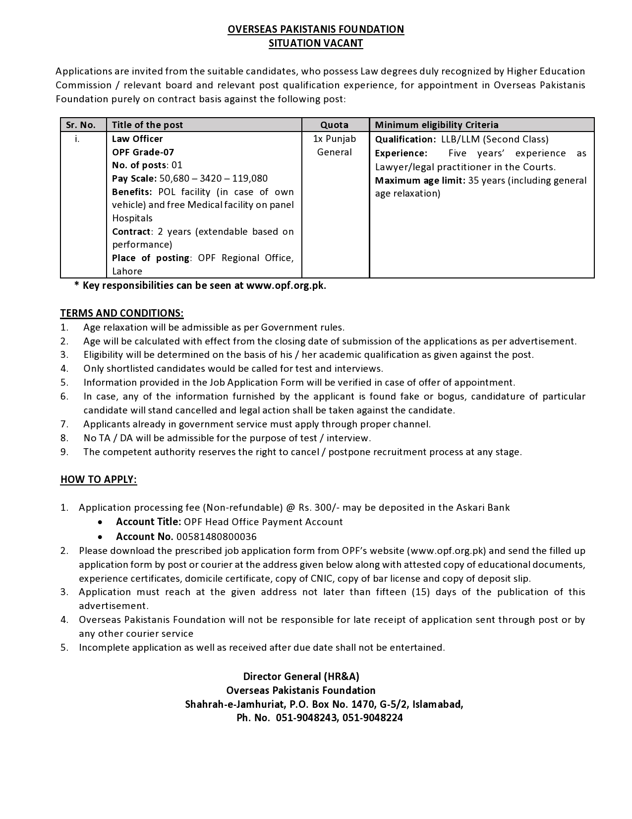 Overseas Pakistanis Foundation Jobs 2025