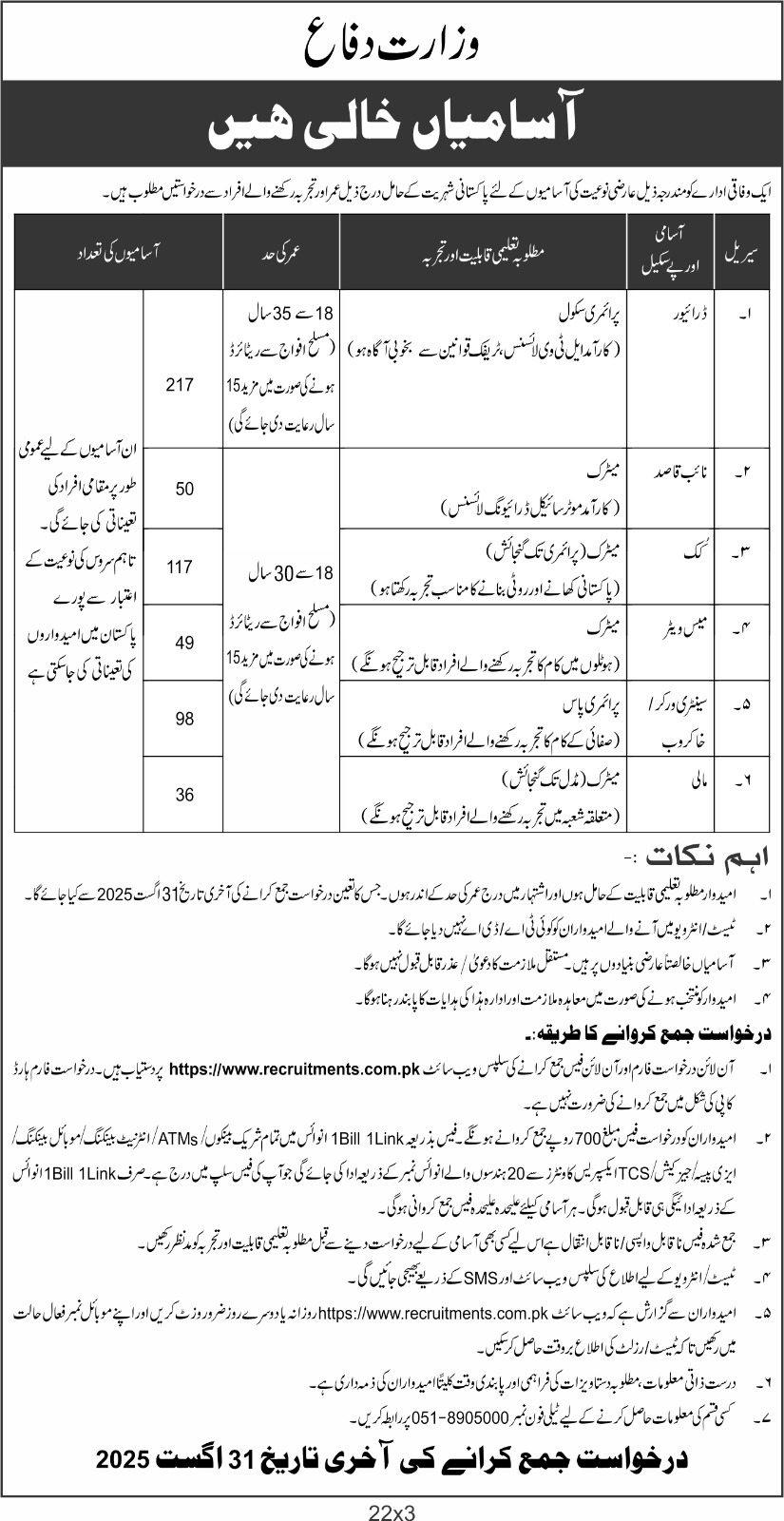 Ministry of Defense Jobs 2025 Online Application 