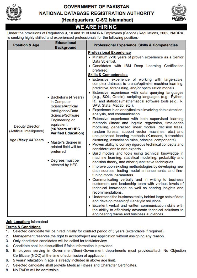 NADRA Jobs 2025 Latest Advertisement